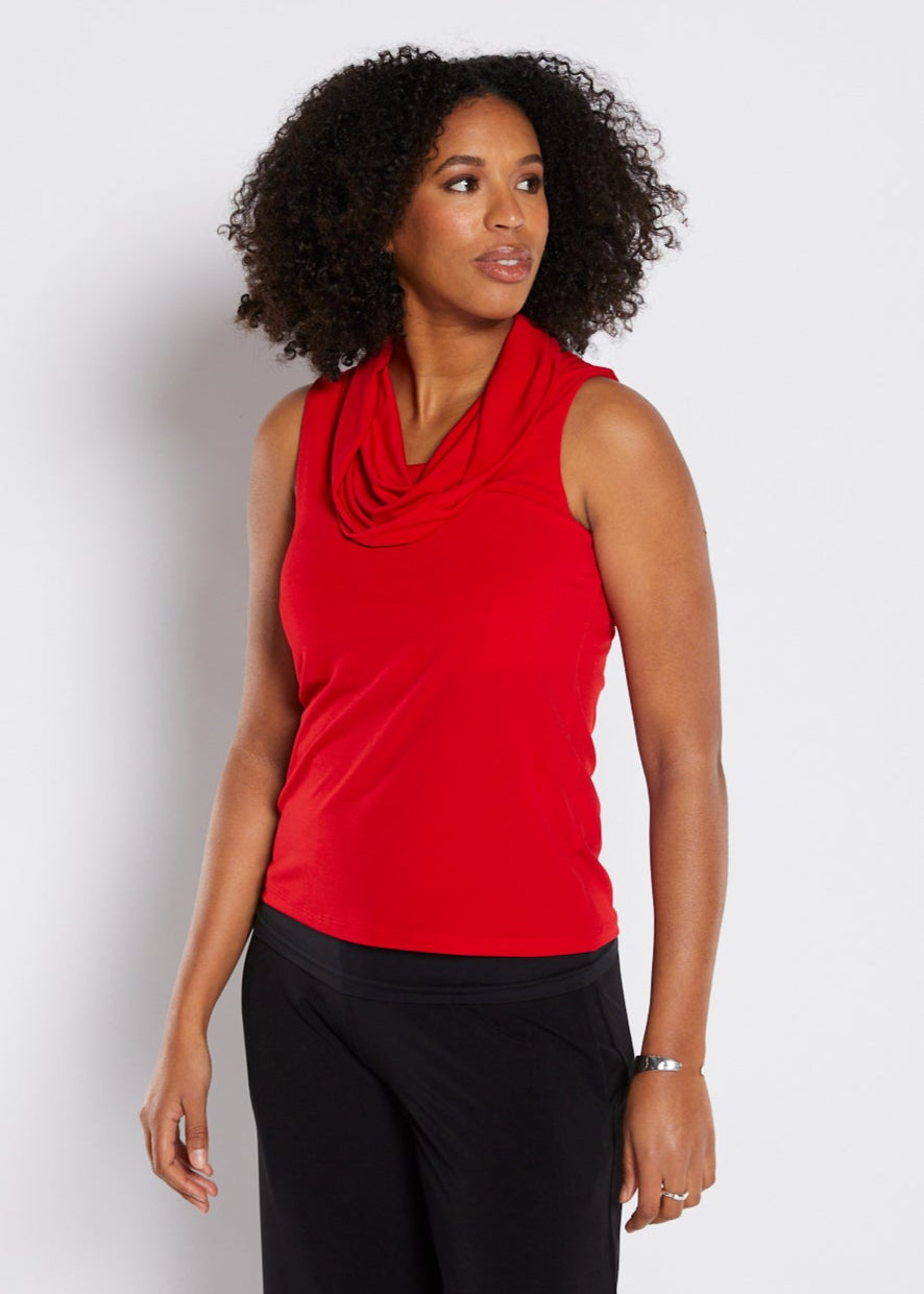 Macy Foundation slinky jersey sleeveless cowl top in red