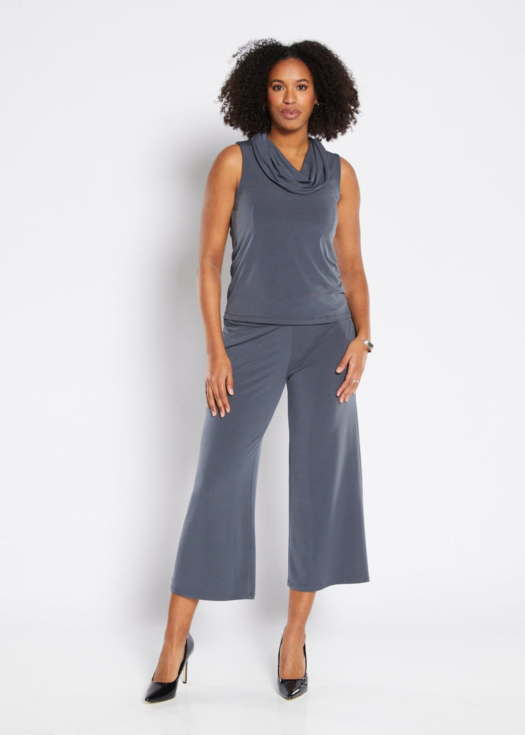 Macy Foundation slinky jersey sleeveless cowl top in squid grey