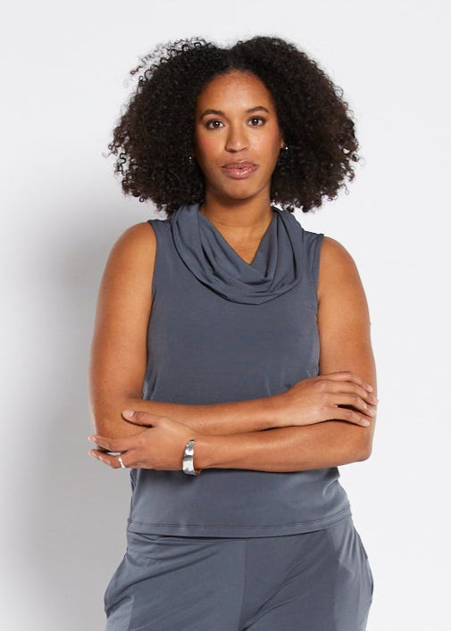 Macy Foundation slinky jersey sleeveless cowl top in squid grey