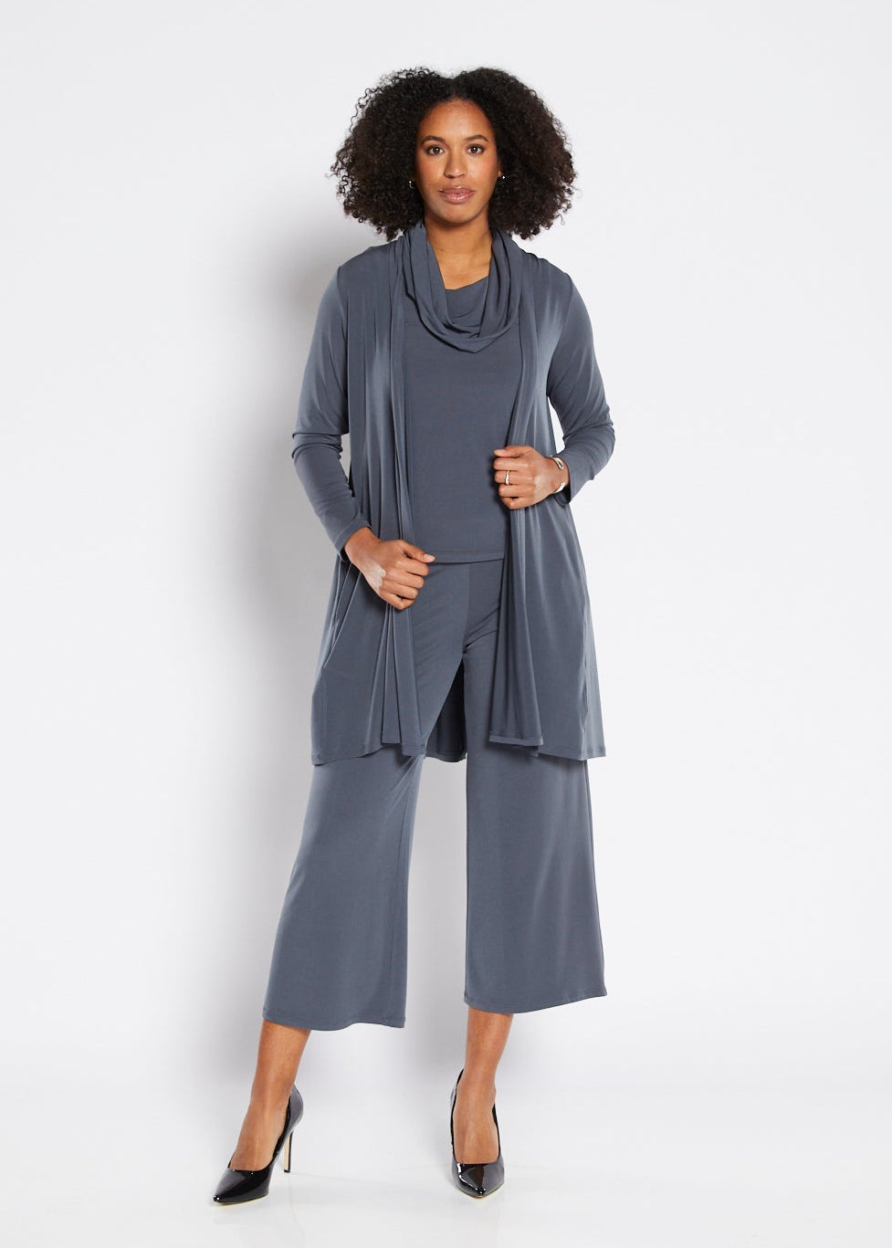 Deva Foundation longline swing jacket in Squid Grey