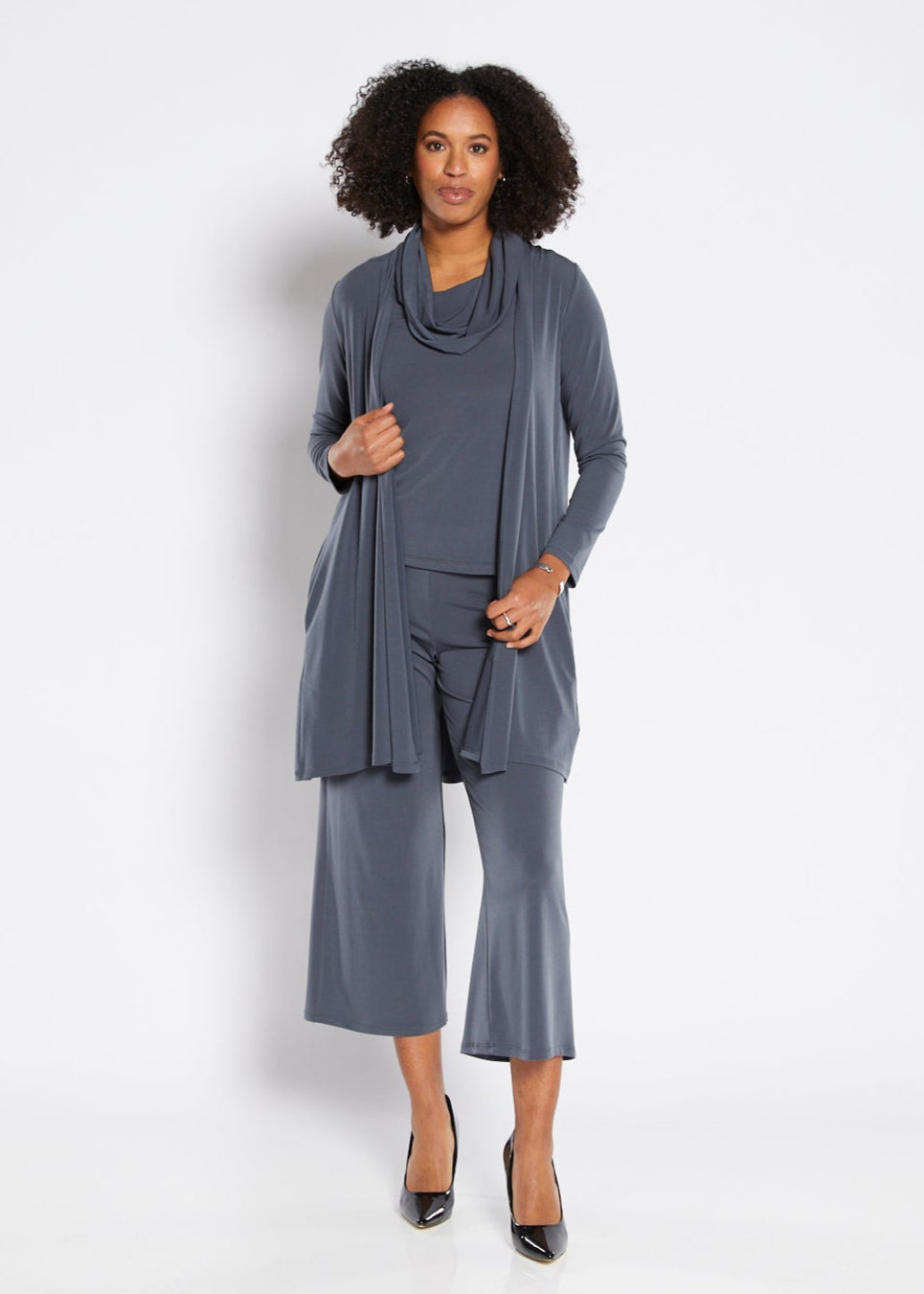 Deva Foundation longline swing jacket in Squid Grey