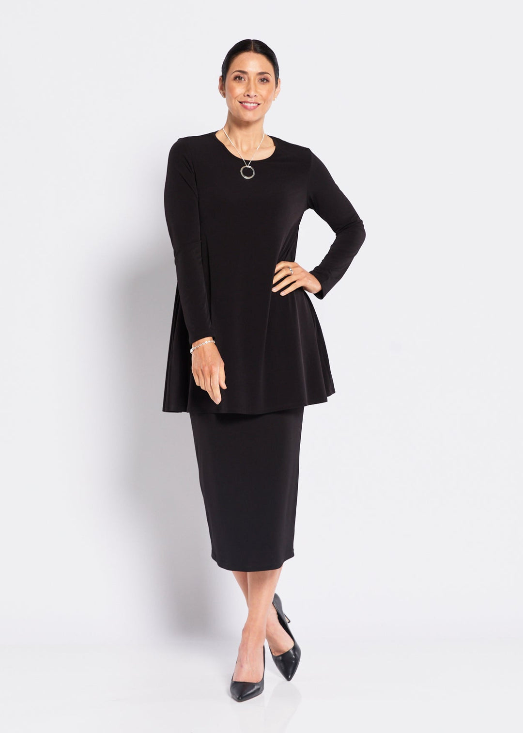 Tina Foundation slinky jersey midi tube skirt in black