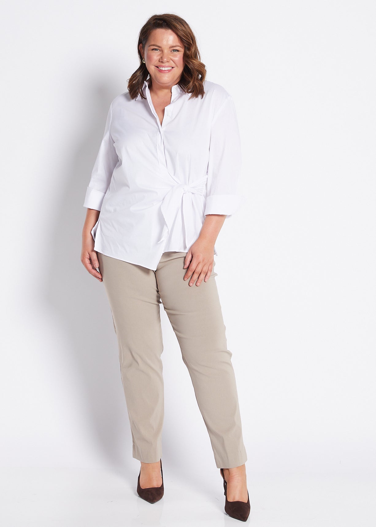 Bengaline Stretch F/L Side Zip Straight Pants in Neutral Raffia