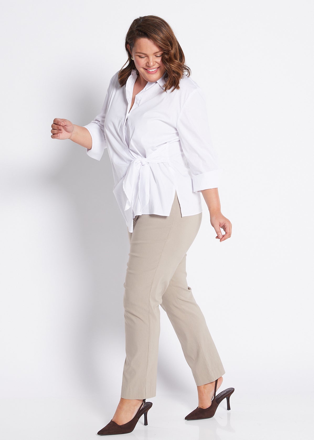 Bengaline Stretch F/L Side Zip Straight Pants in Neutral Raffia