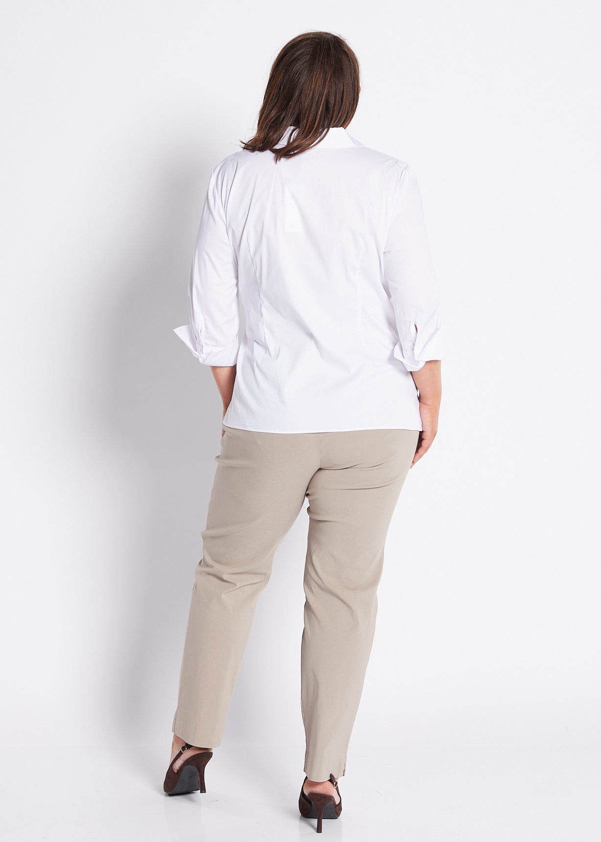 Bengaline Stretch F/L Side Zip Straight Pants in Neutral Raffia