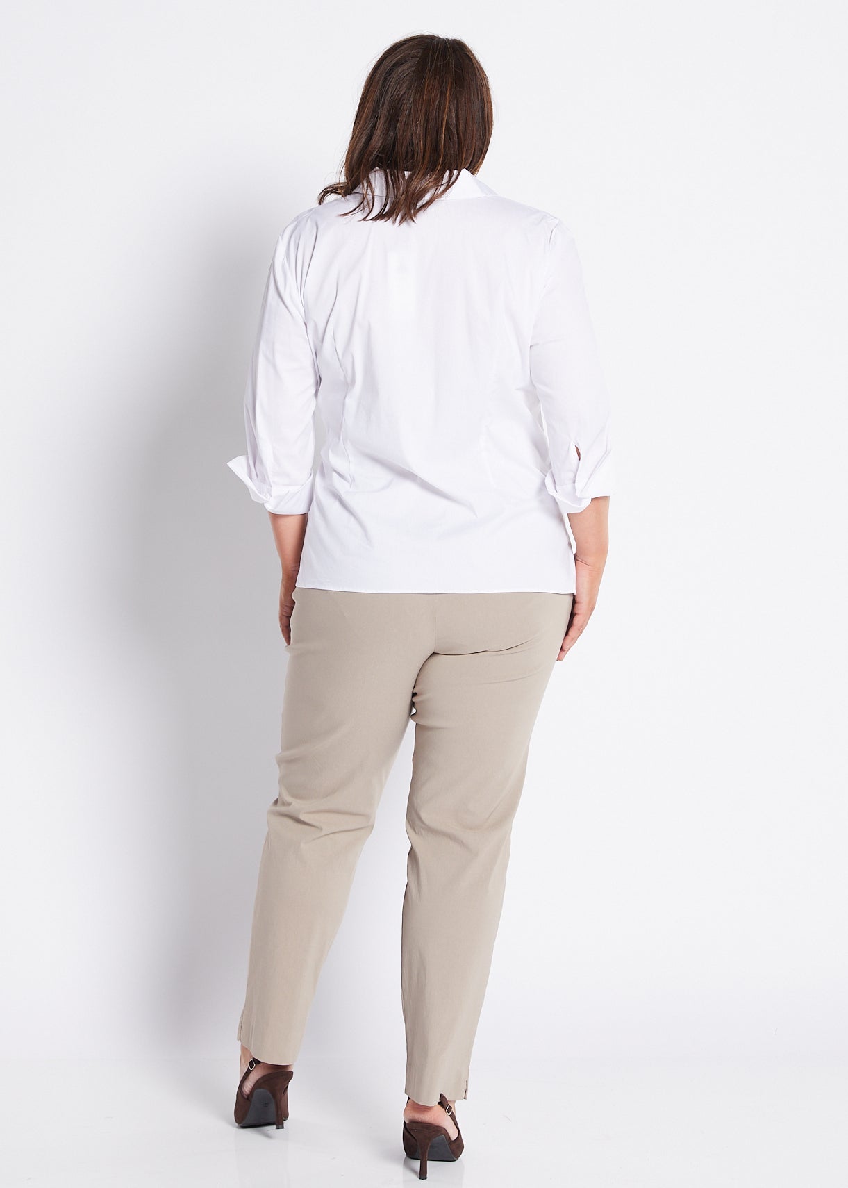Bengaline Stretch F/L Side Zip Straight Pants in Neutral Raffia