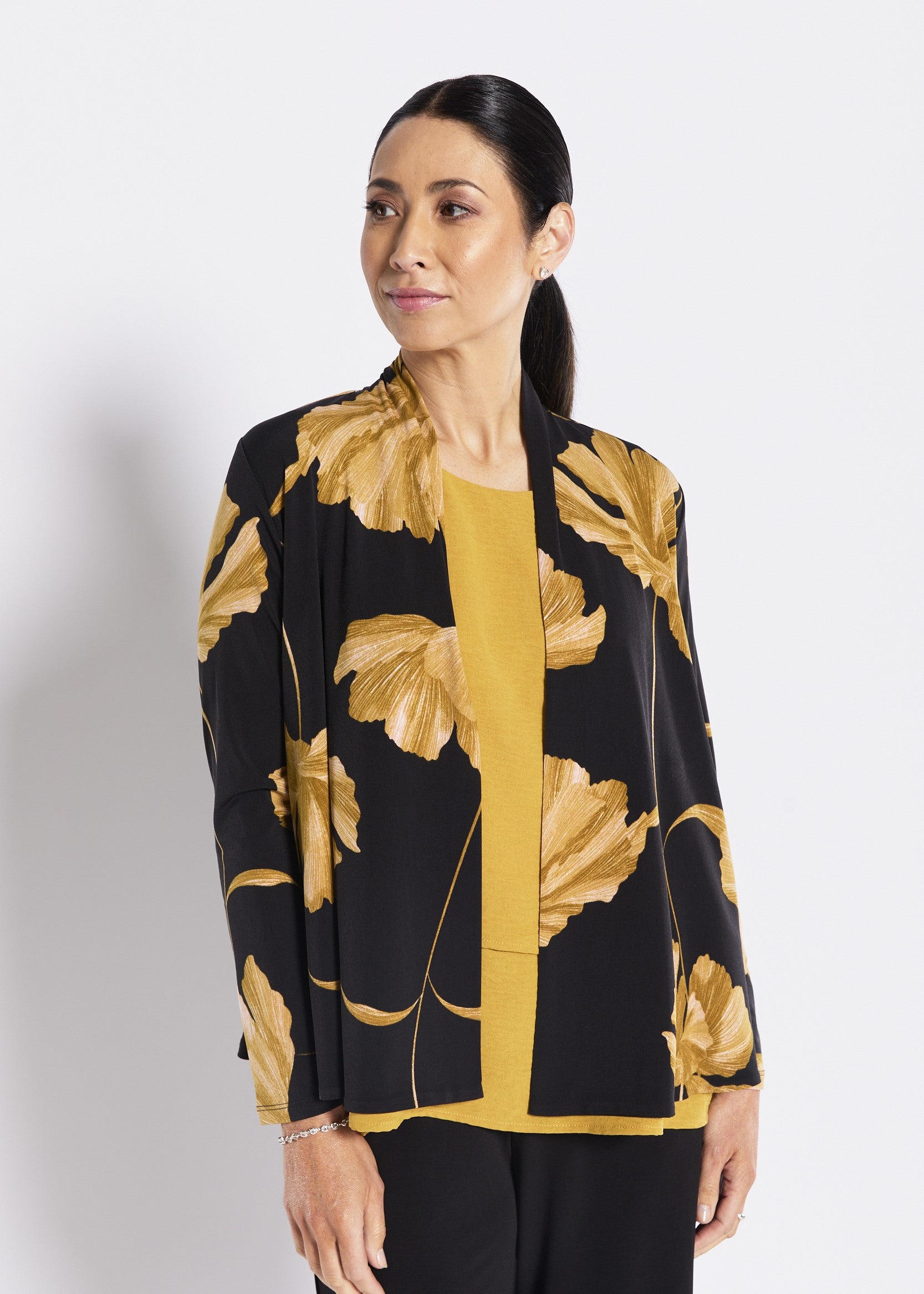 Gold and Black Jersey Swing Jacket