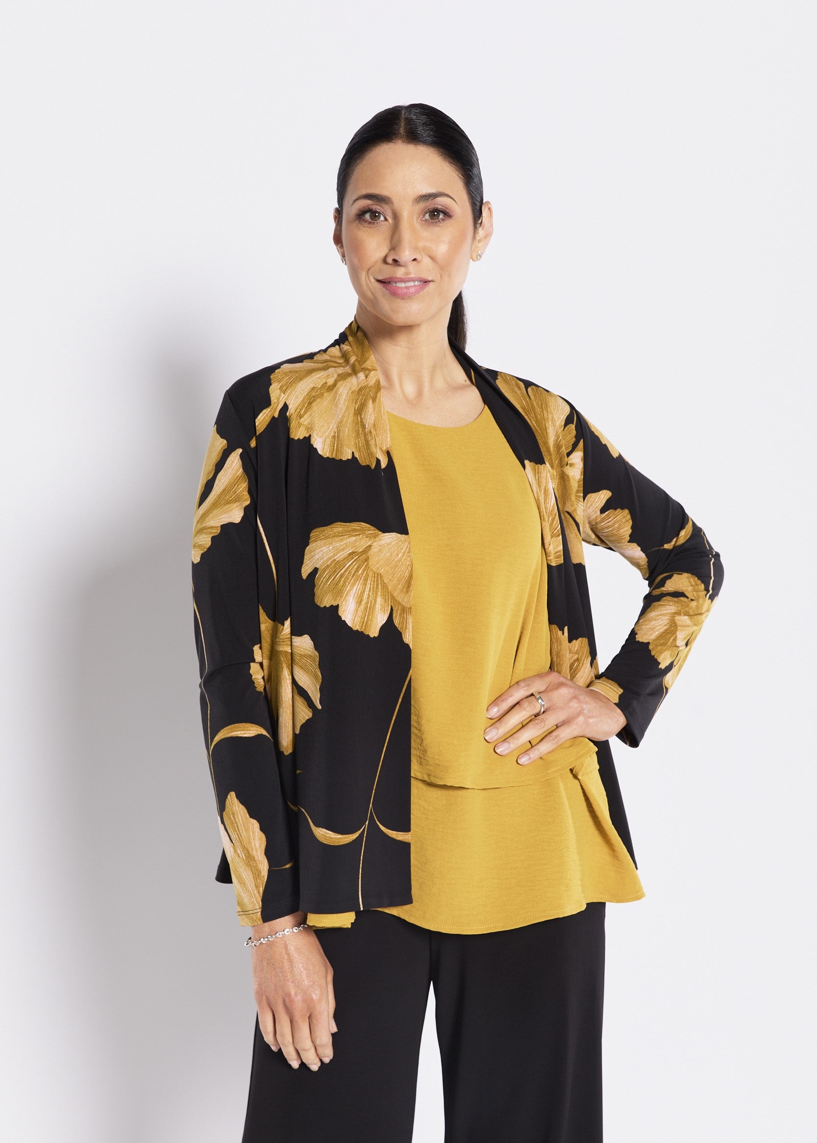 Gold and Black Jersey Swing Jacket
