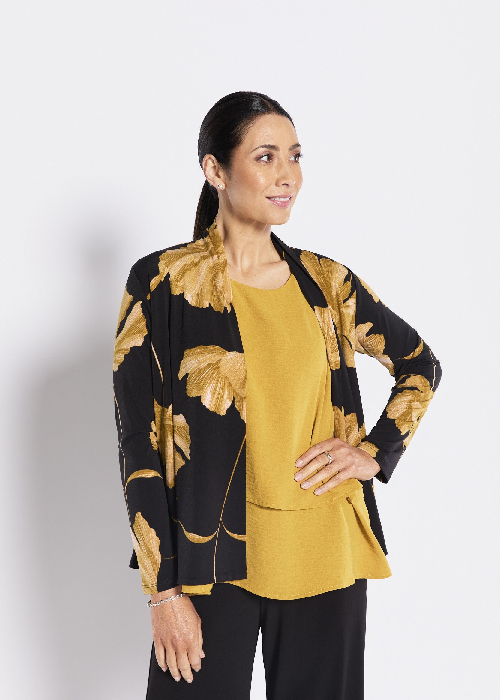 Gold and Black Jersey Swing Jacket