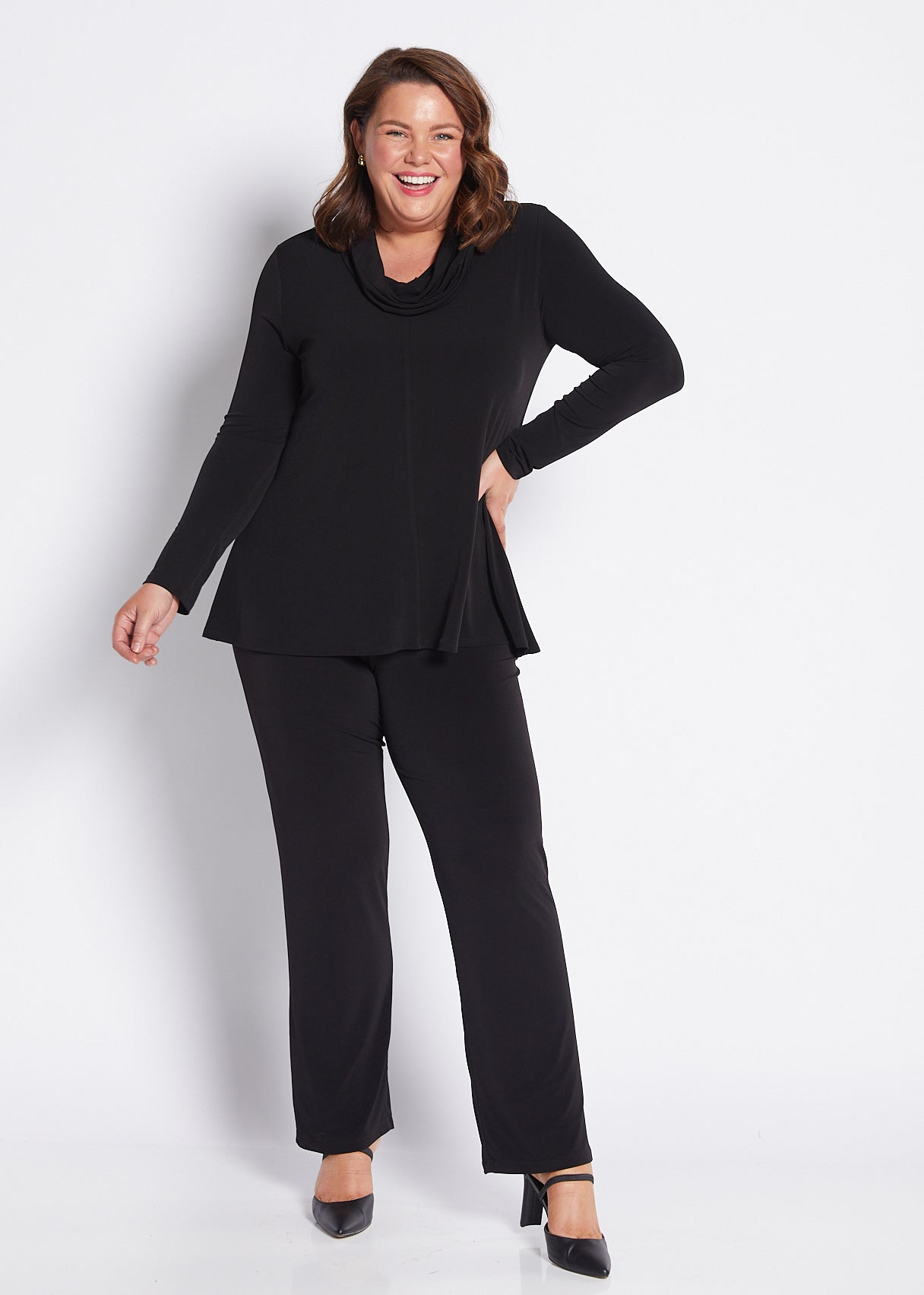 Jersey Cowl Swing Tunic in Black