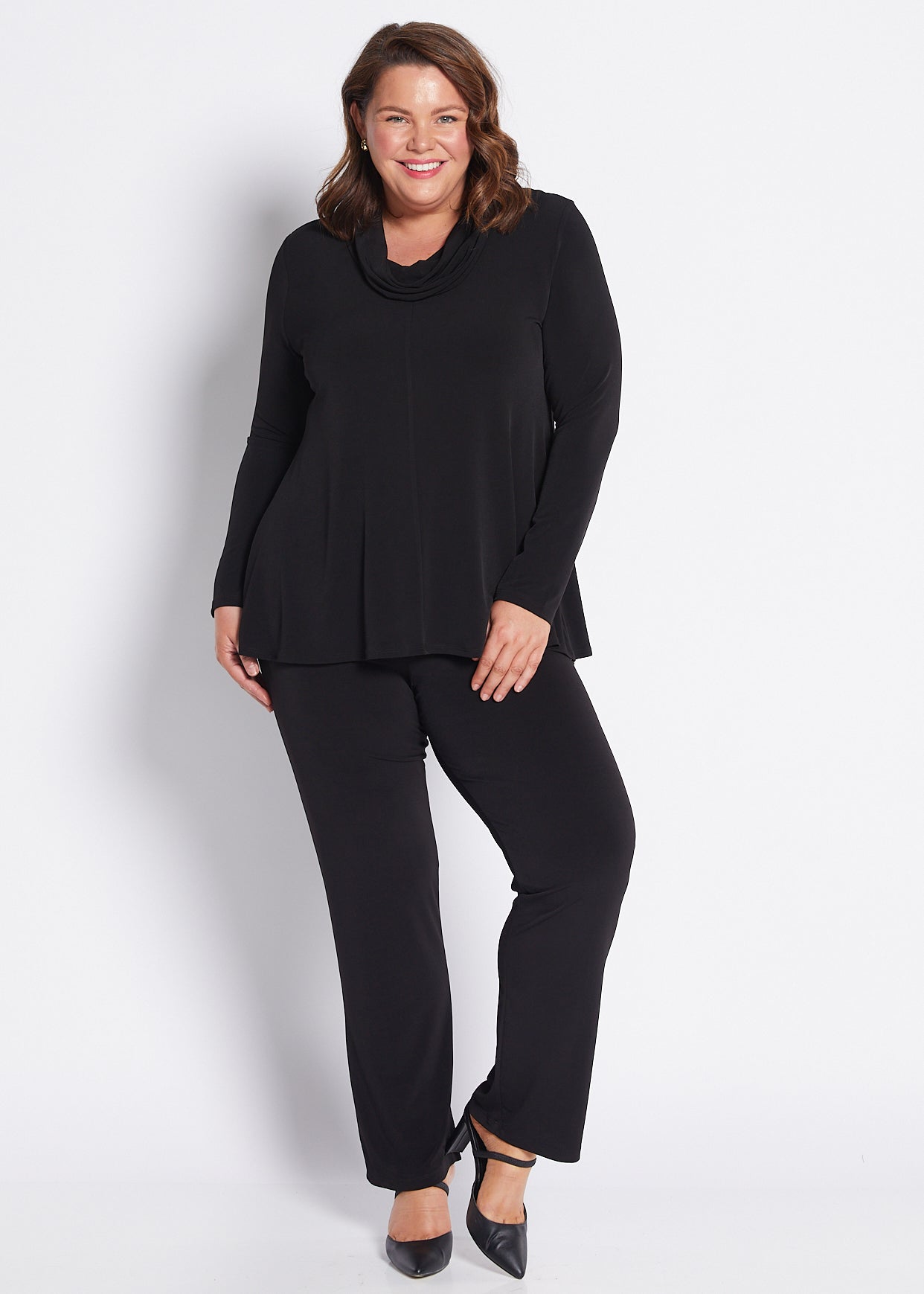 Jersey Cowl Swing Tunic in Black