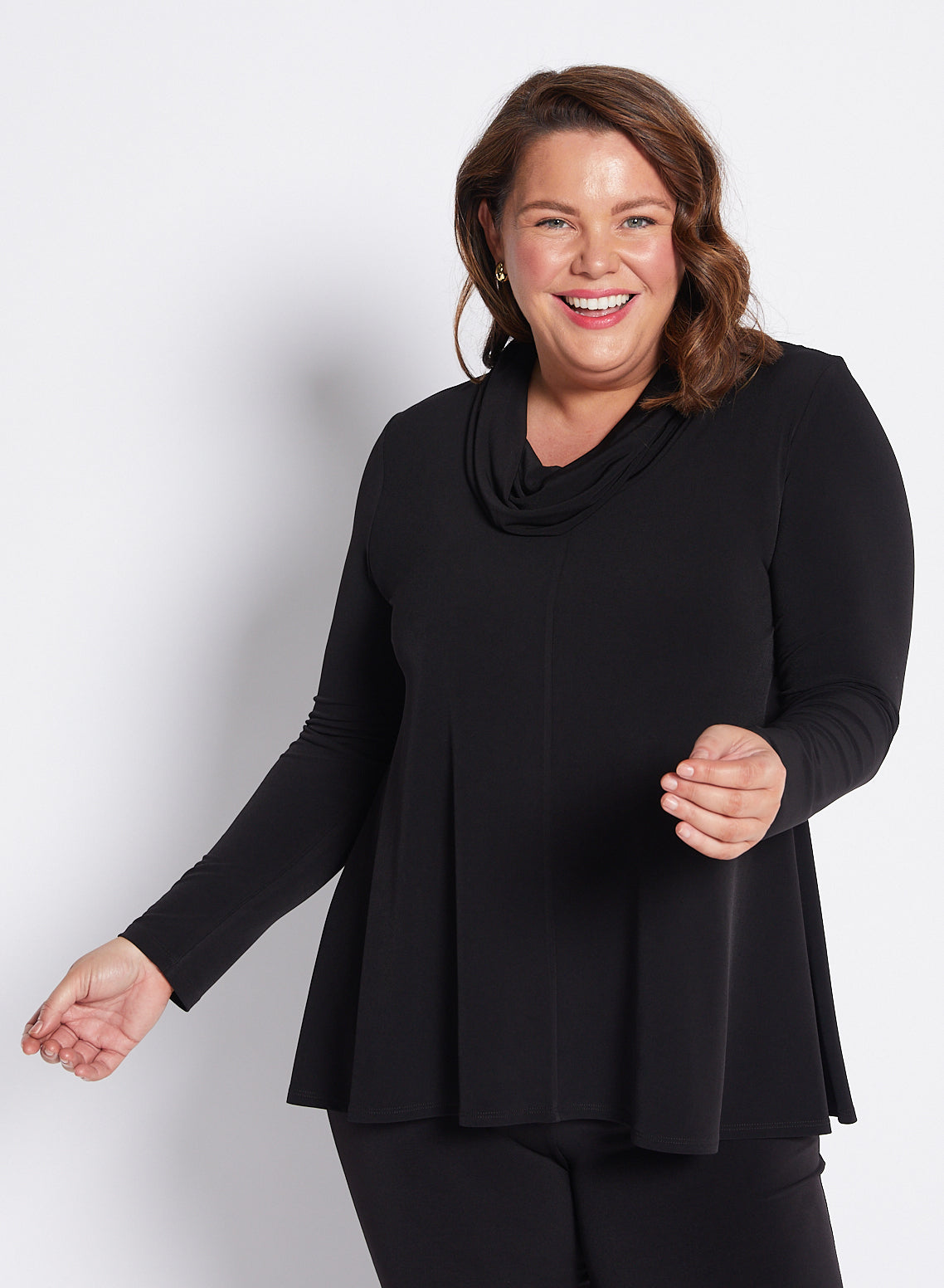 Jersey Cowl Swing Tunic in Black