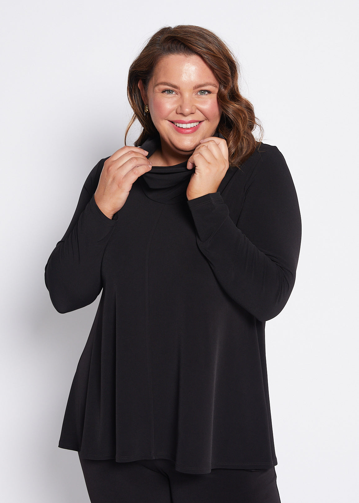 Jersey Cowl Swing Tunic in Black