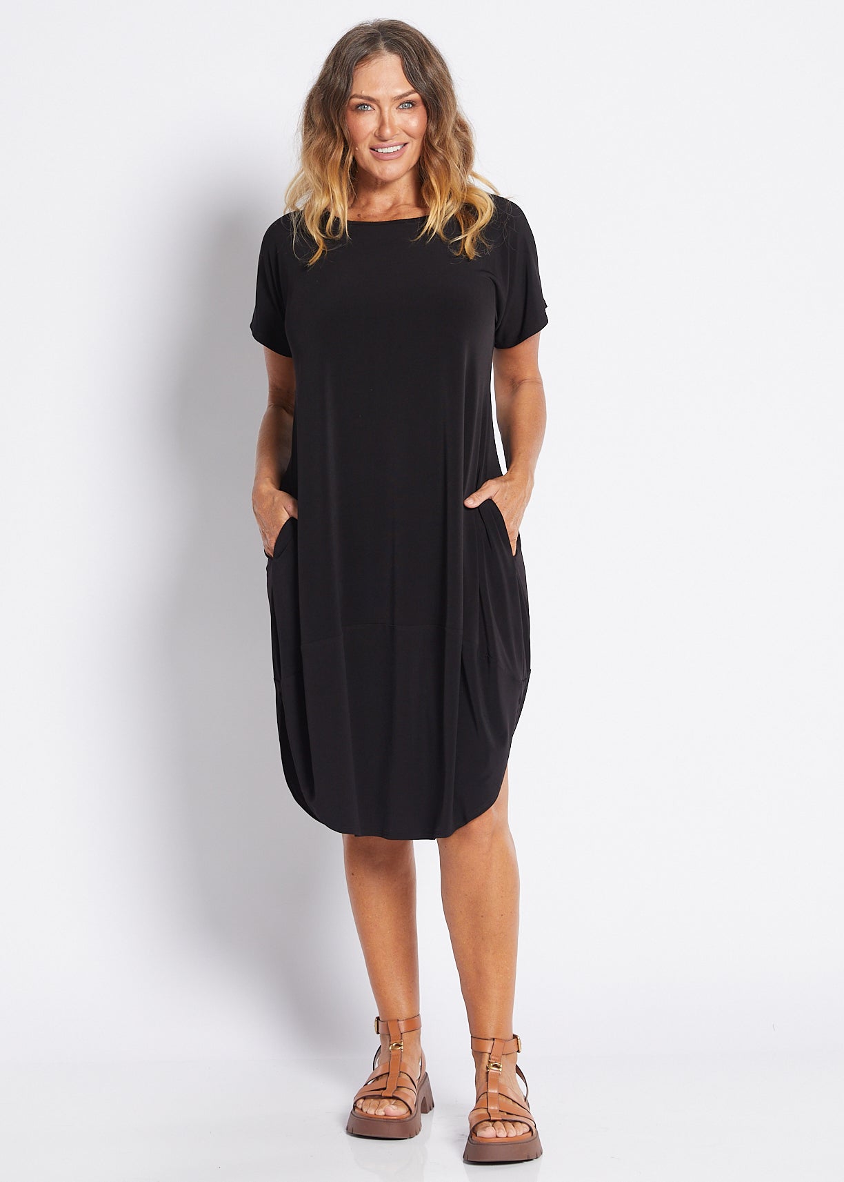 Jersey Midi T Shirt Dress in Black