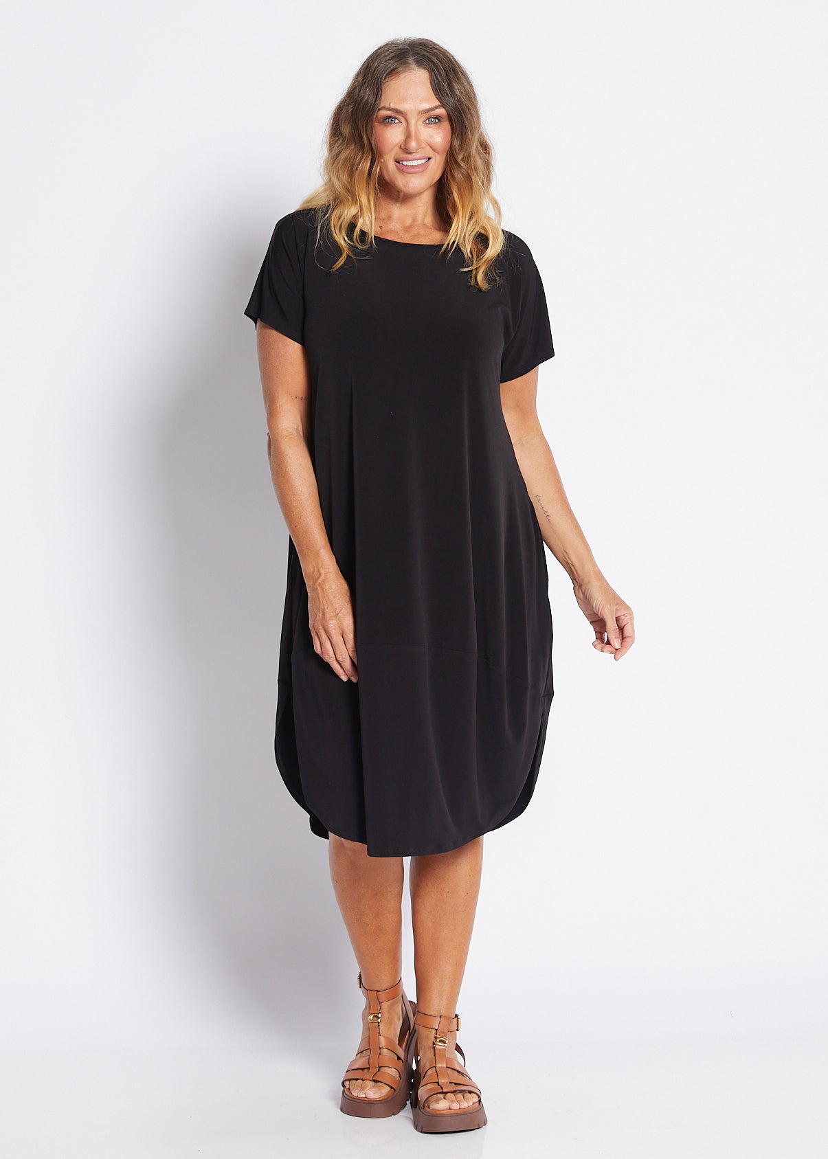 Jersey Midi T Shirt Dress in Black