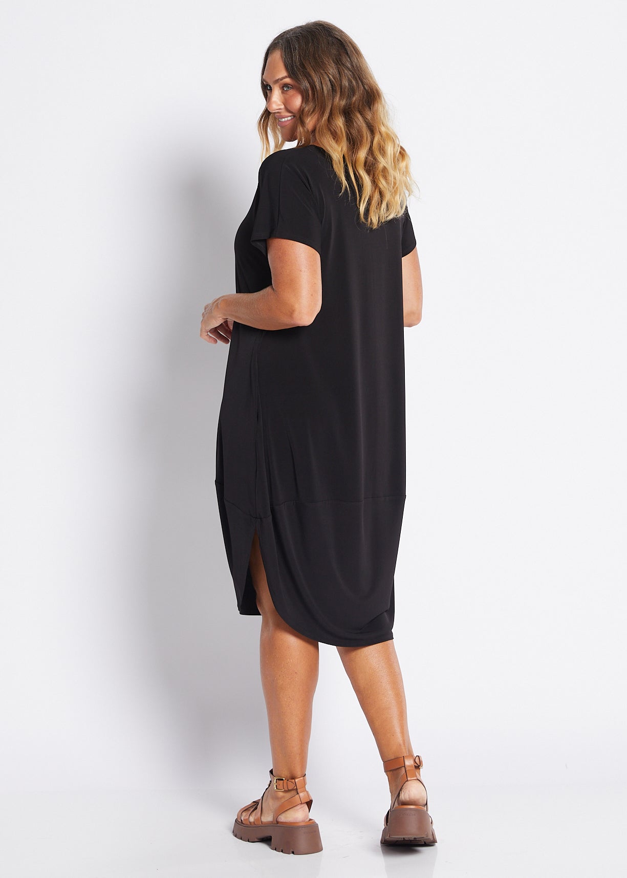 Jersey Midi T Shirt Dress in Black