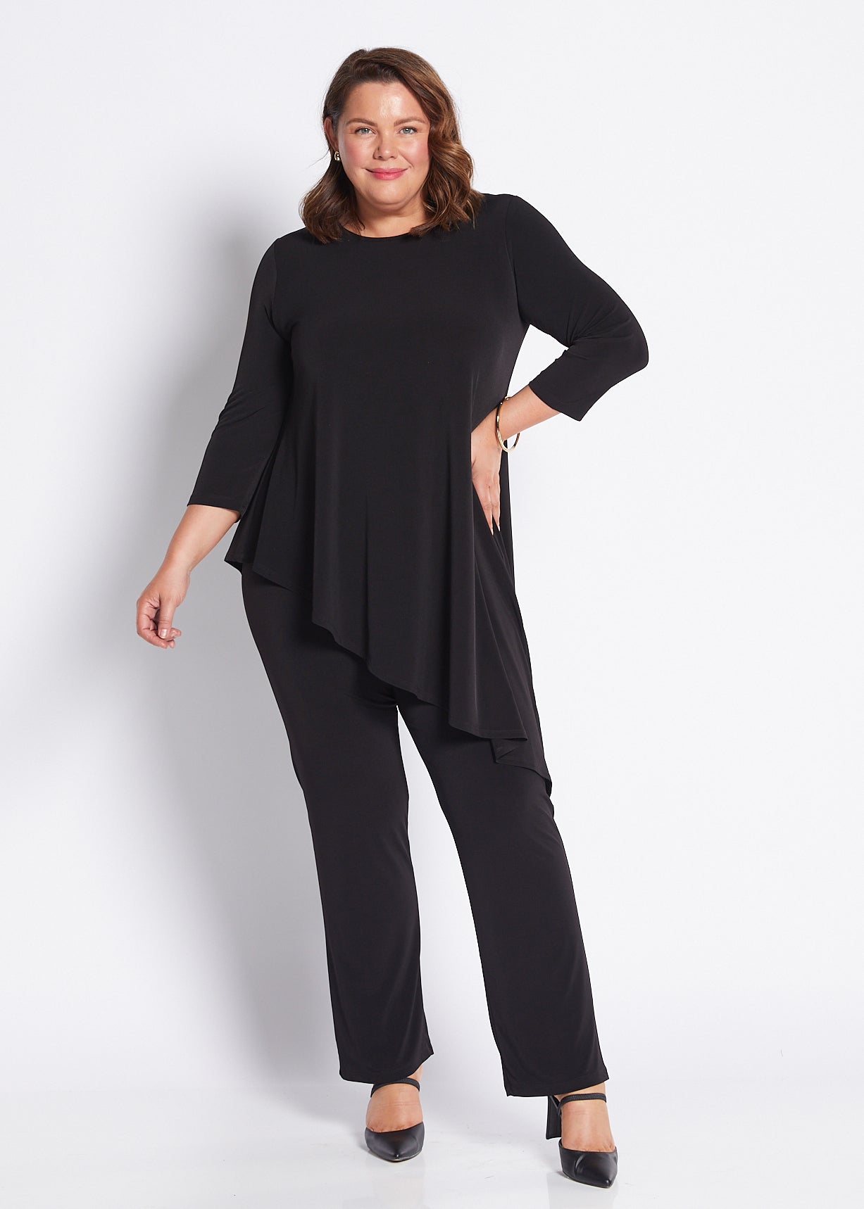 Jersey Asymmetric Long Line Top in Black