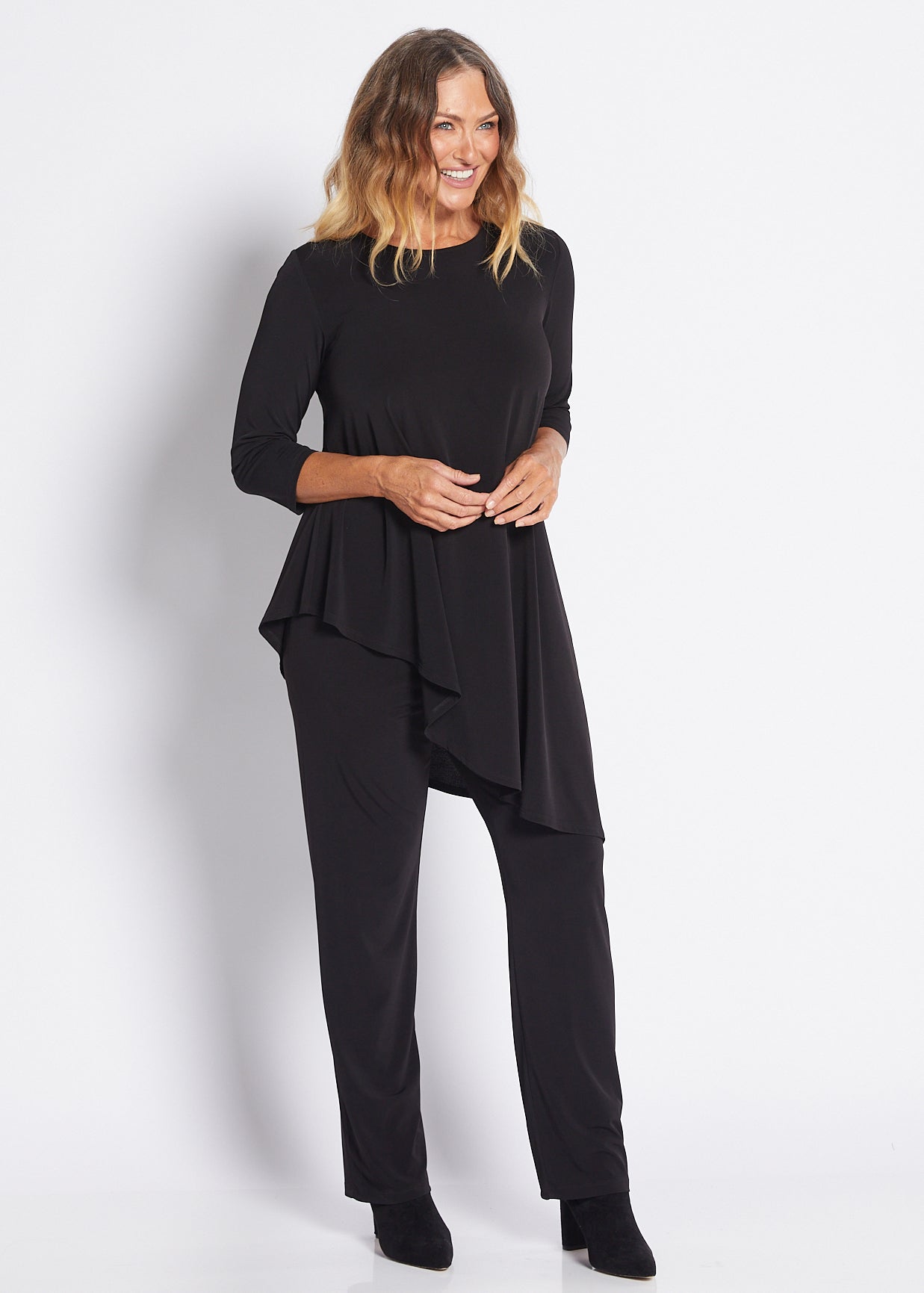 Jersey Asymmetric Long Line Top in Black
