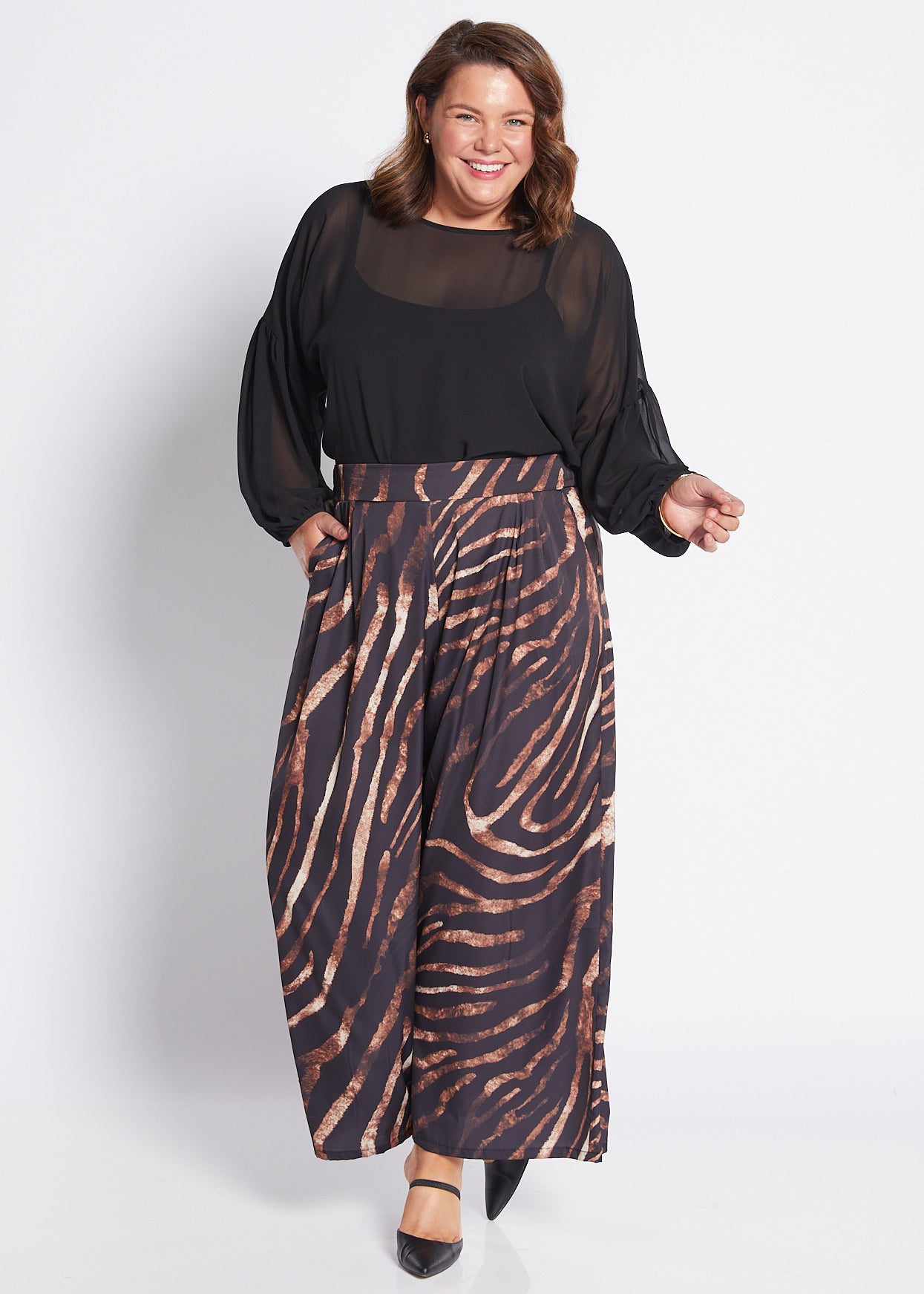 Satin Wide Leg Pant in Animal Print