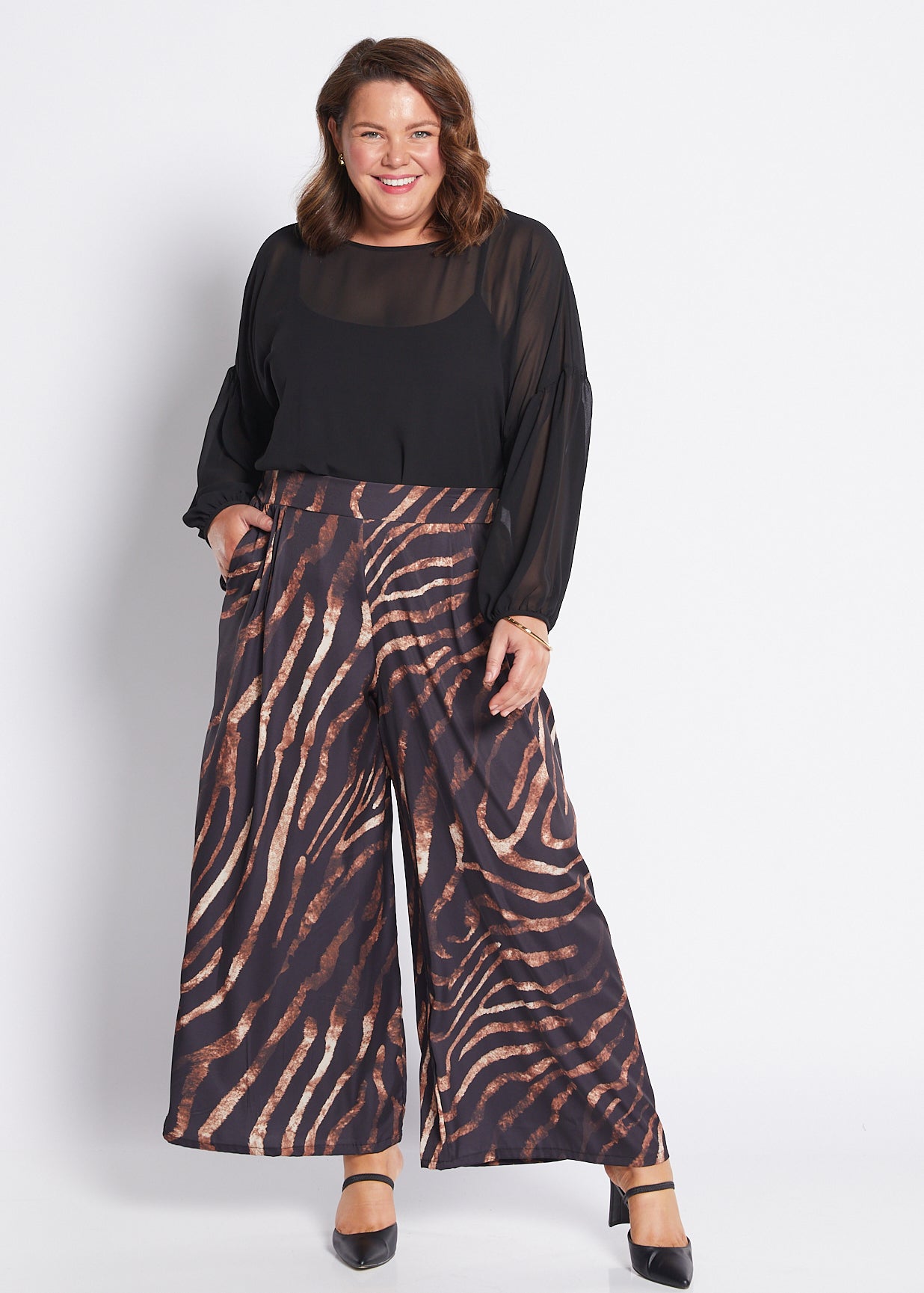 Satin Wide Leg Pant in Animal Print