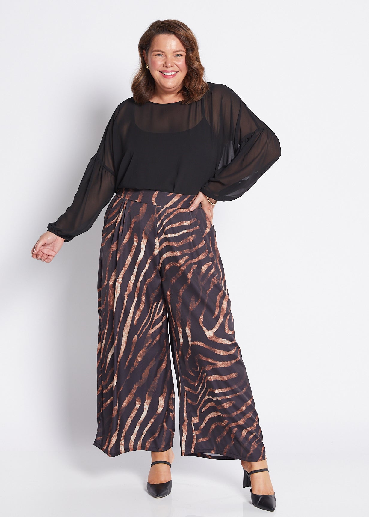 Satin Wide Leg Pant in Animal Print