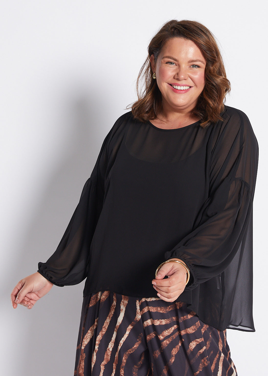 Black Chiffon Blouse with Jersey Camisole