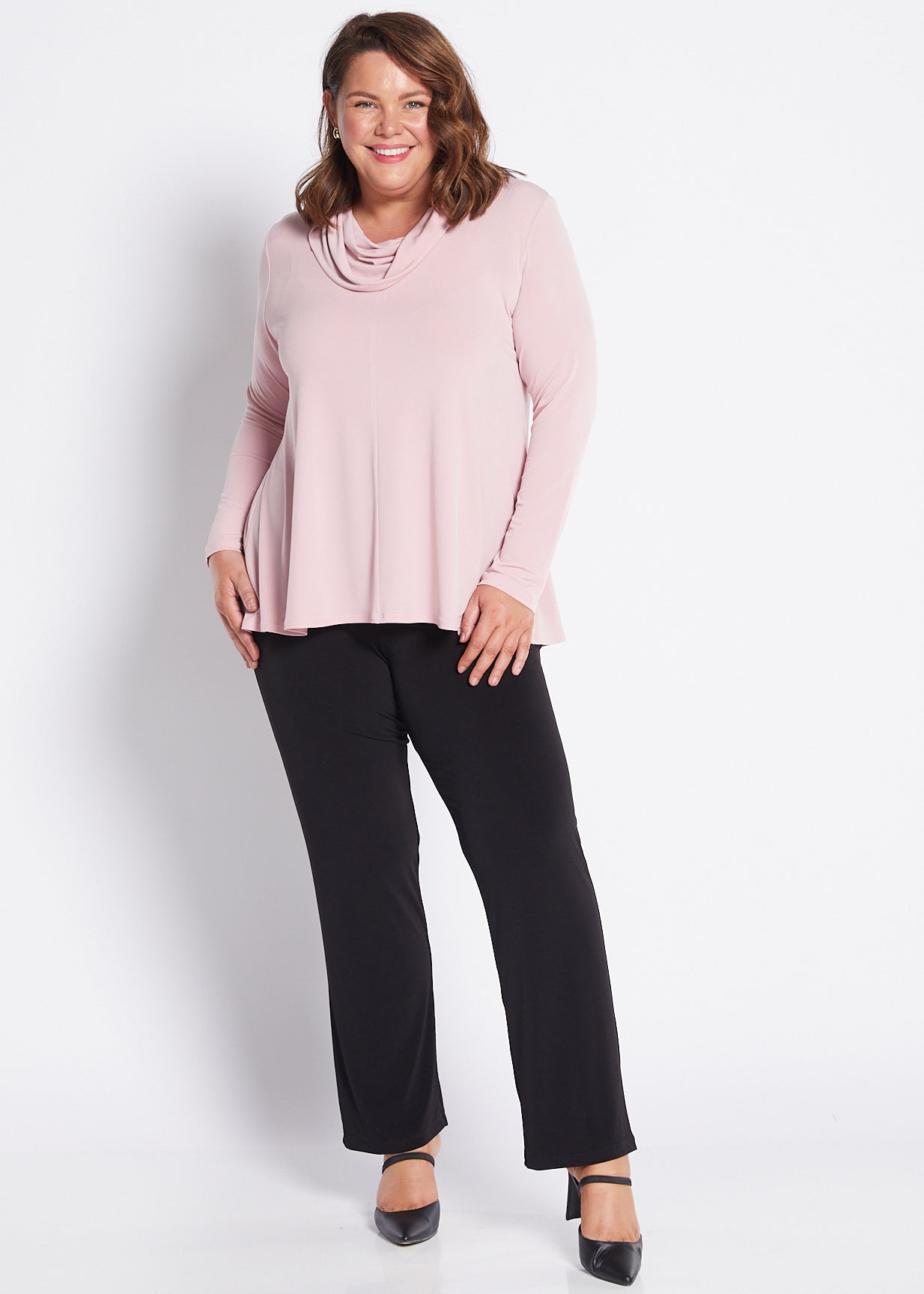 Jersey Cowl Swing Tunic in Blush Pink