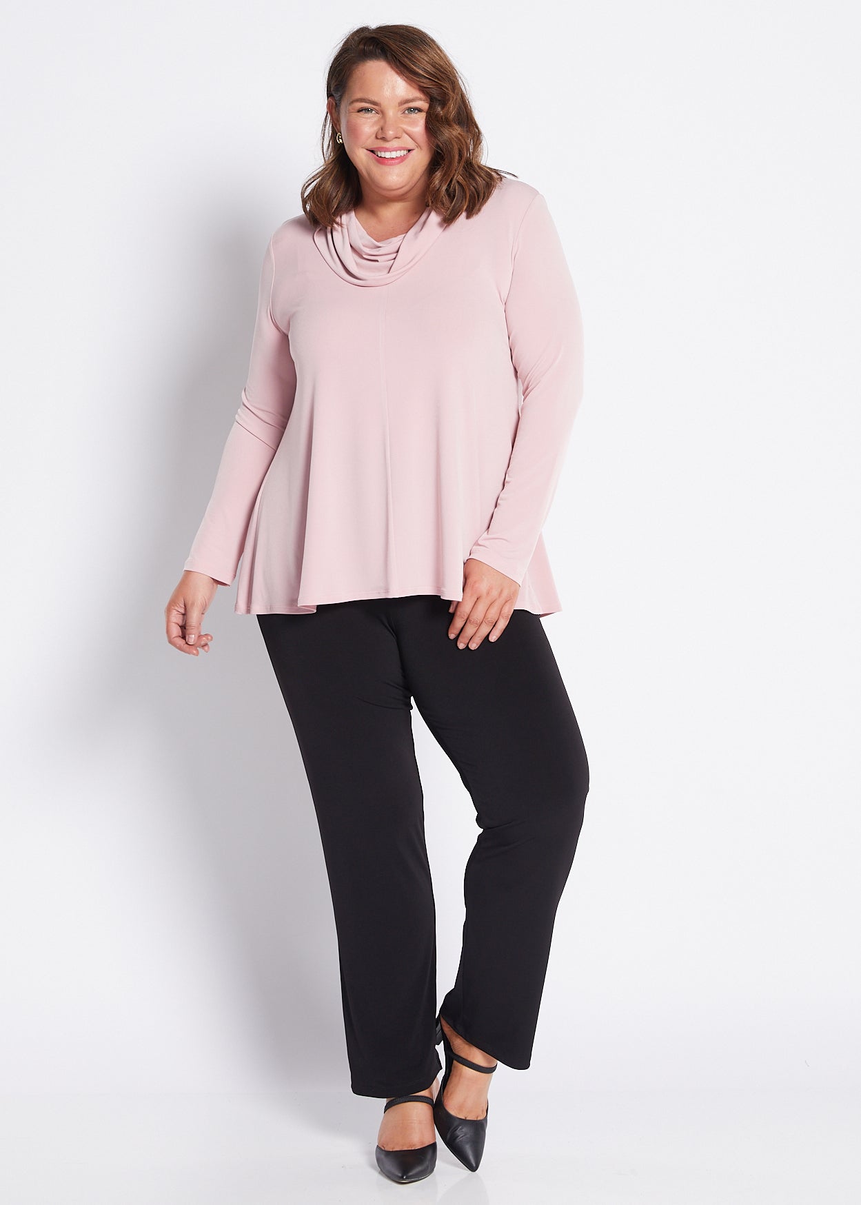 Jersey Cowl Swing Tunic in Blush Pink