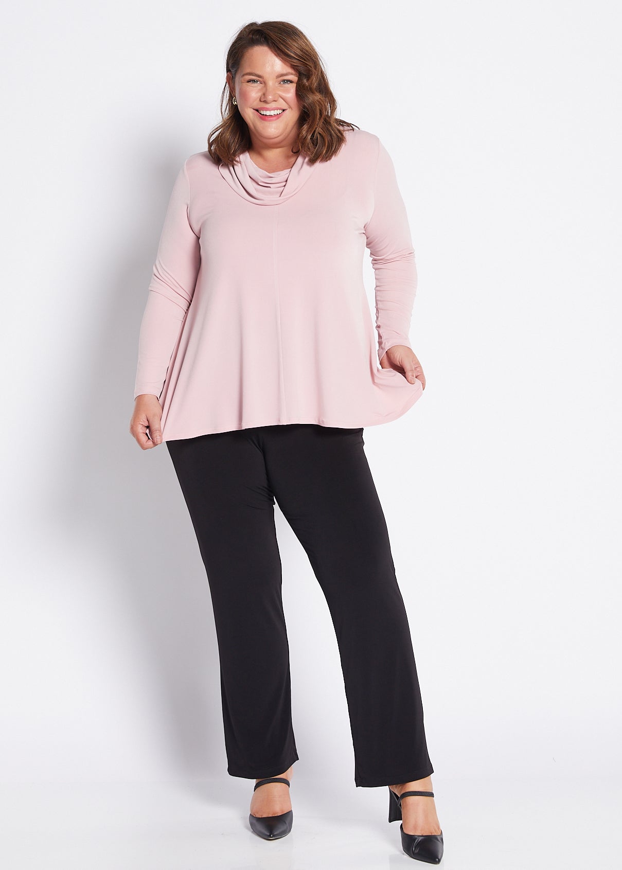 Jersey Cowl Swing Tunic in Blush Pink