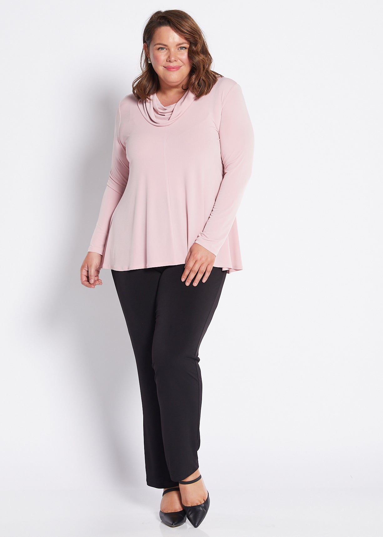 Jersey Cowl Swing Tunic in Blush Pink