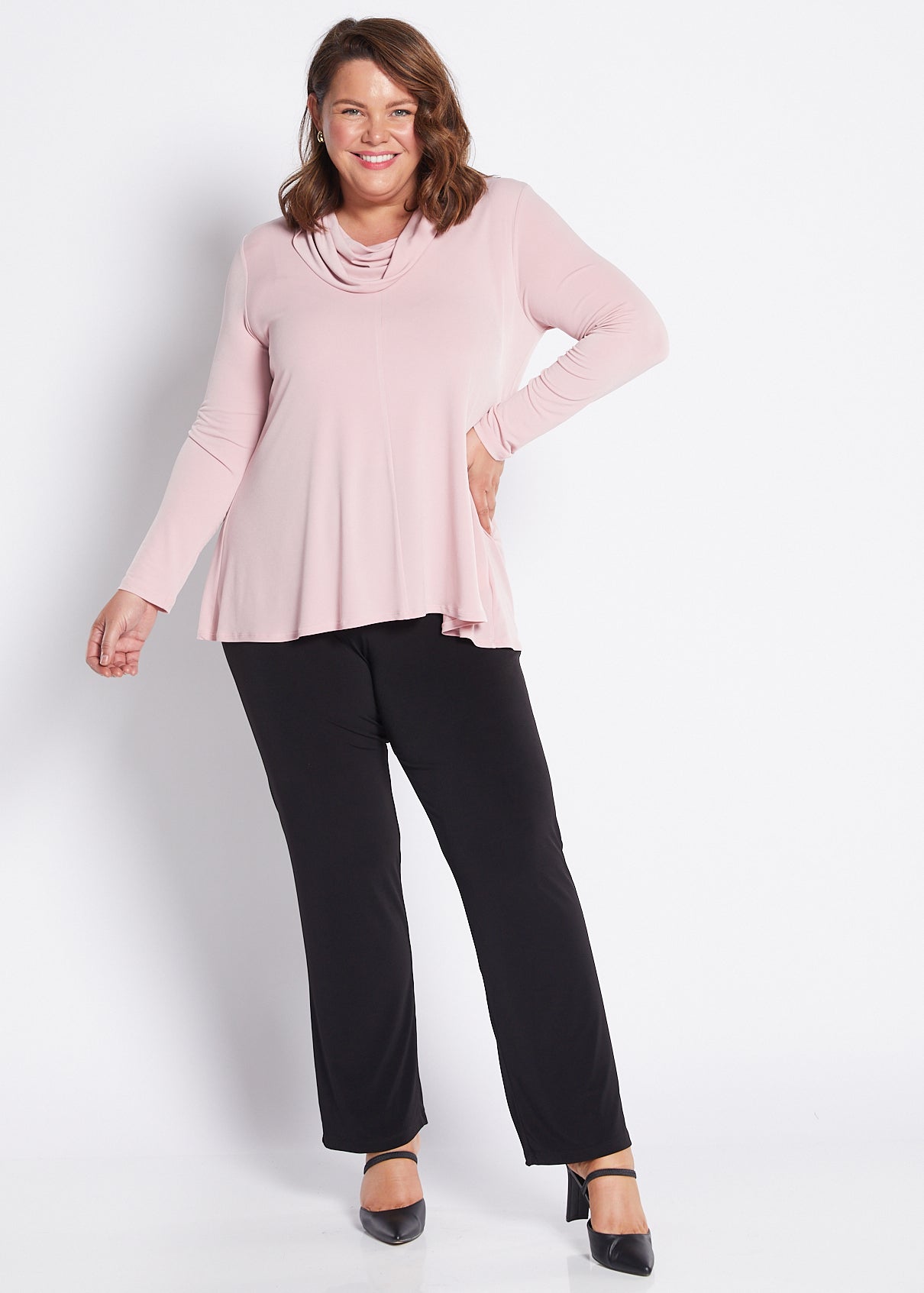 Jersey Cowl Swing Tunic in Blush Pink