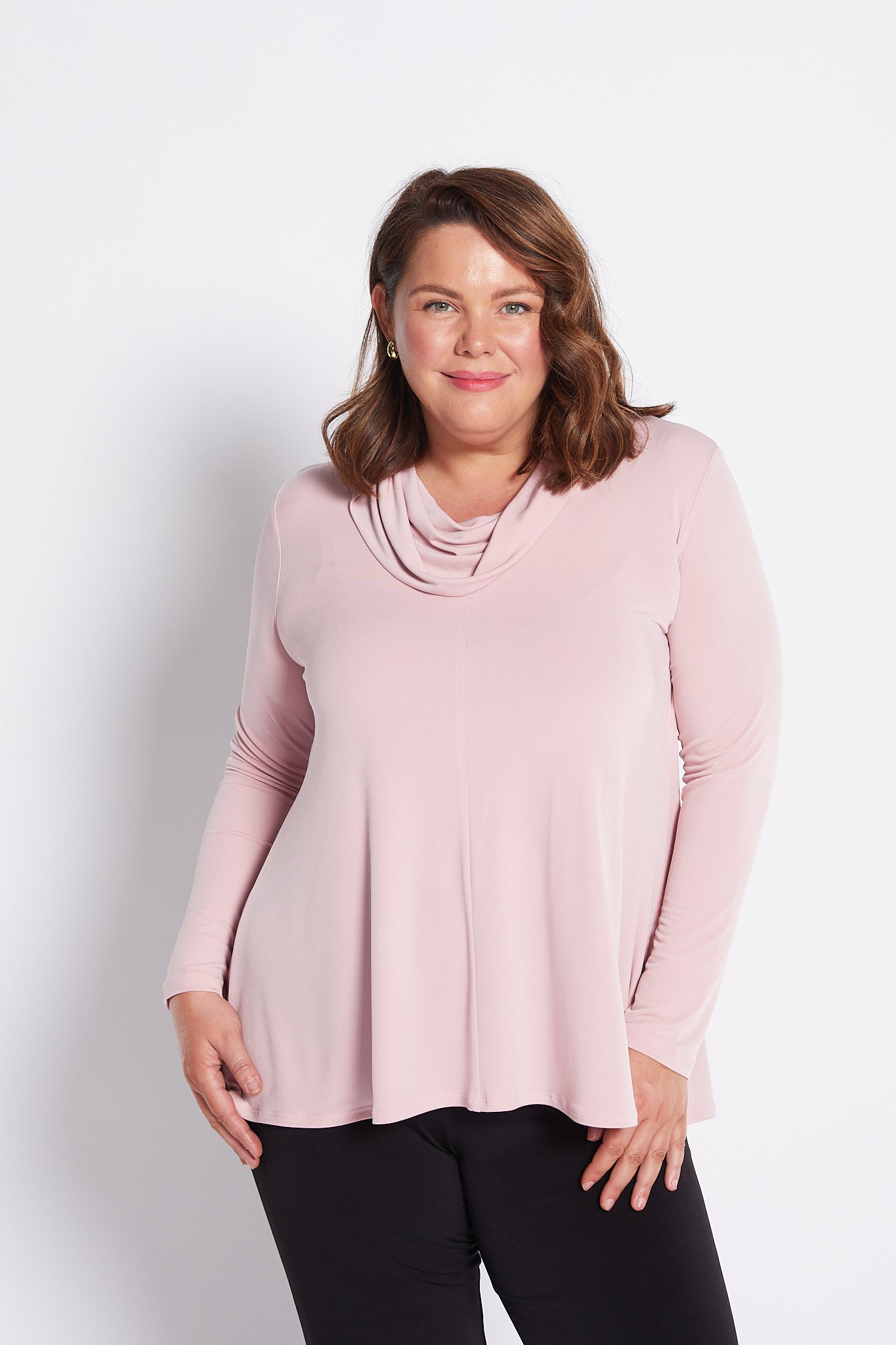 Jersey Cowl Swing Tunic in Blush Pink