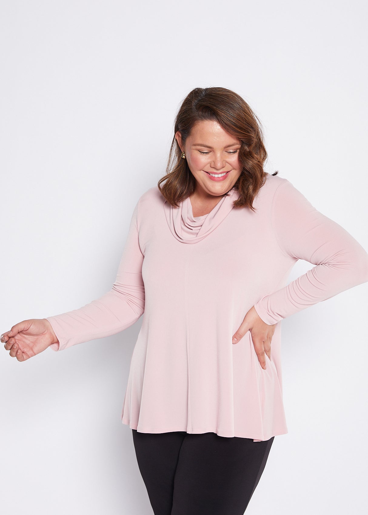Jersey Cowl Swing Tunic in Blush Pink