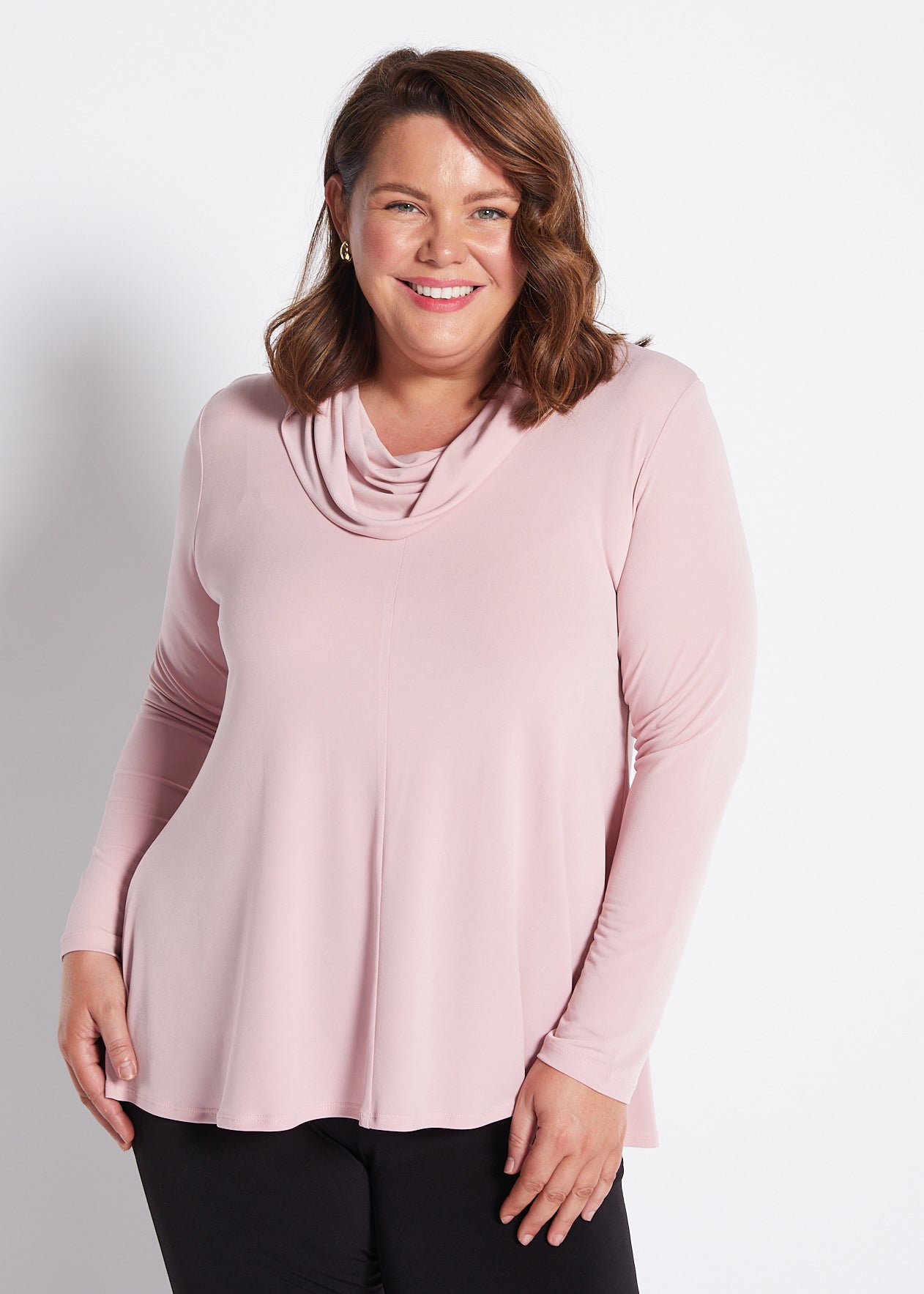 Jersey Cowl Swing Tunic in Blush Pink