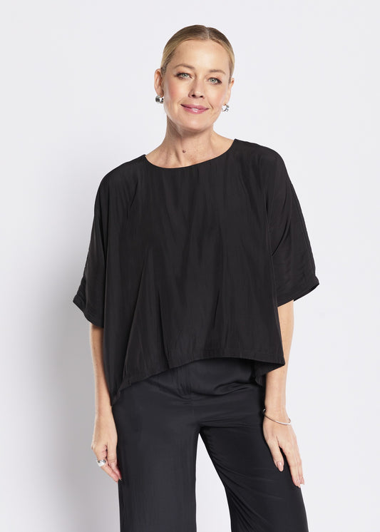 Keya Lustre technical layered top in black, slow fashion made in Australia by Philosophy Australia