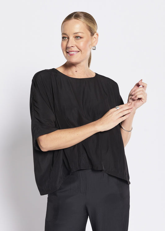 Keya Lustre technical layered top in black, slow fashion made in Australia by Philosophy Australia