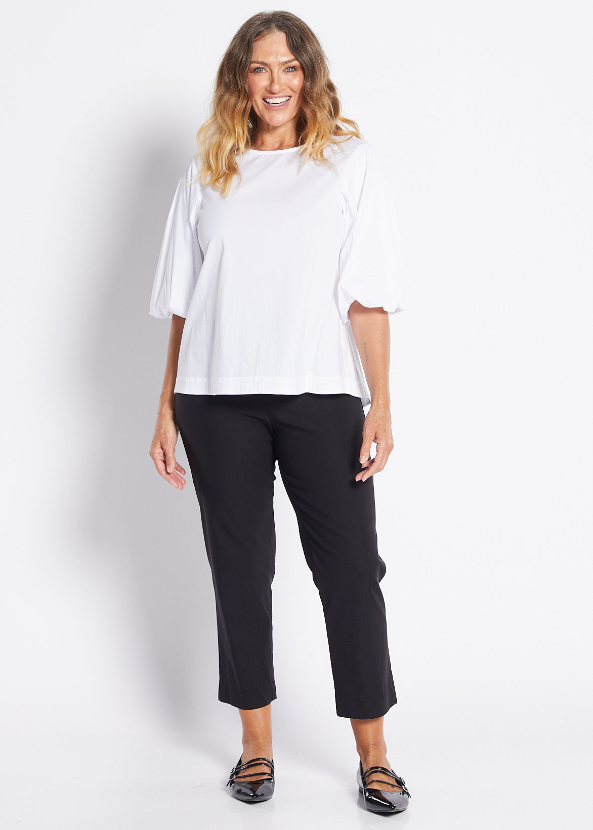 White Cotton Puff Sleeve Top