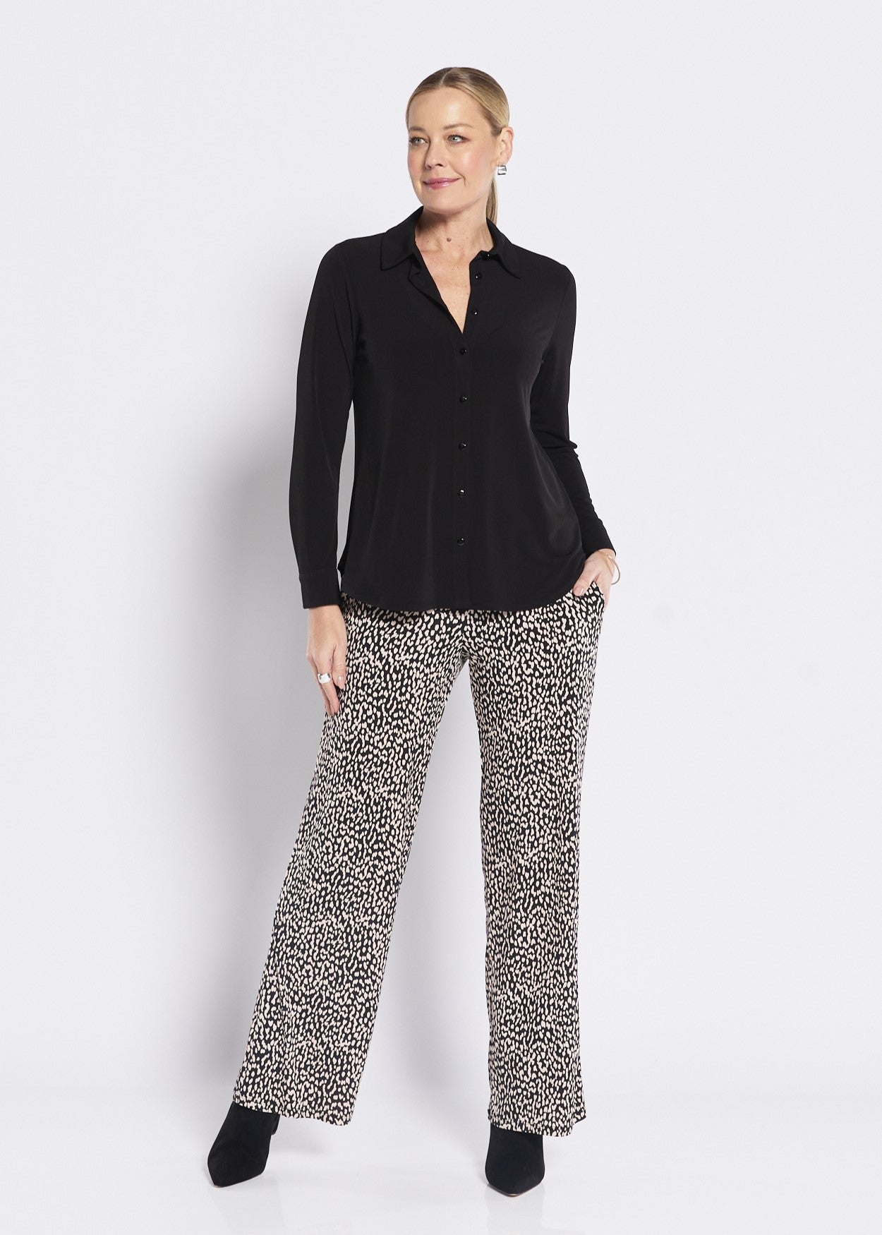Pheobe slinky jersey relaxed pant in Lennox animal