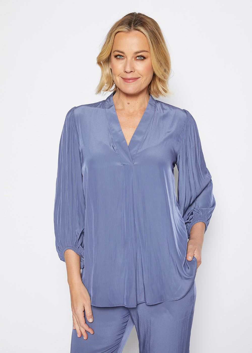 Maple Lustre billow blouse in French Blue