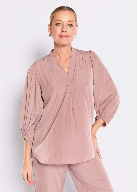 Maple Lustre technical billow blouse in mocha