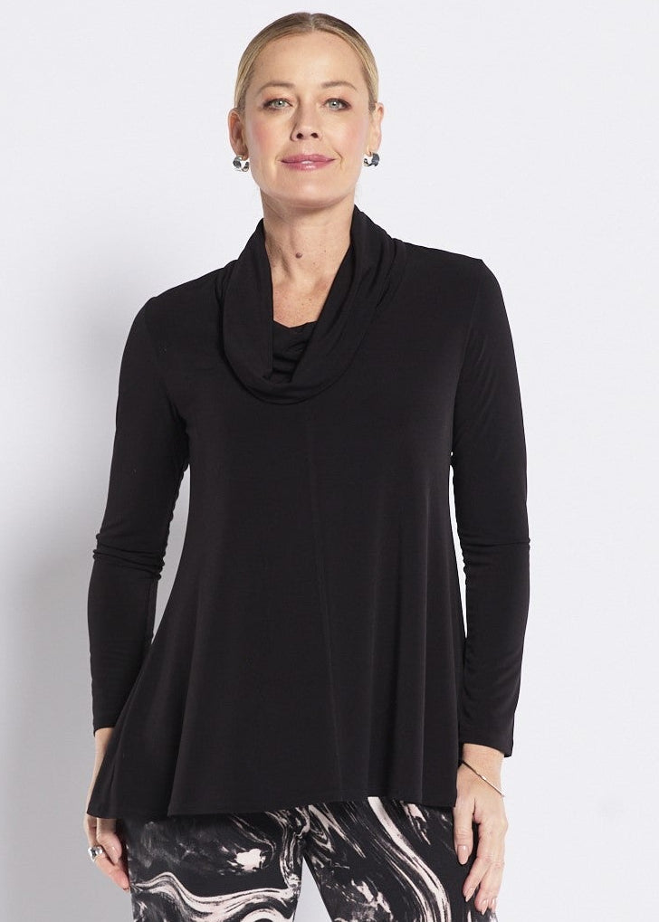 Jersey Cowl Swing Tunic in Black