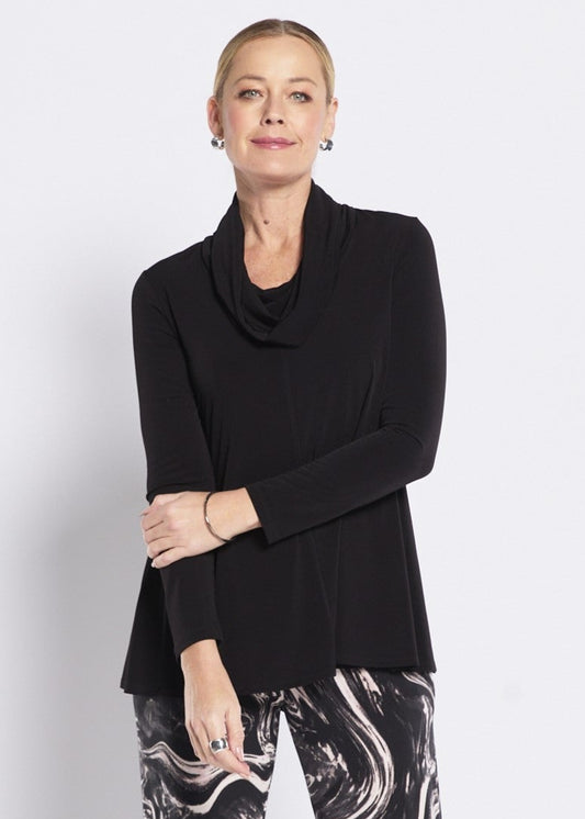 Jersey Cowl Swing Tunic in Black