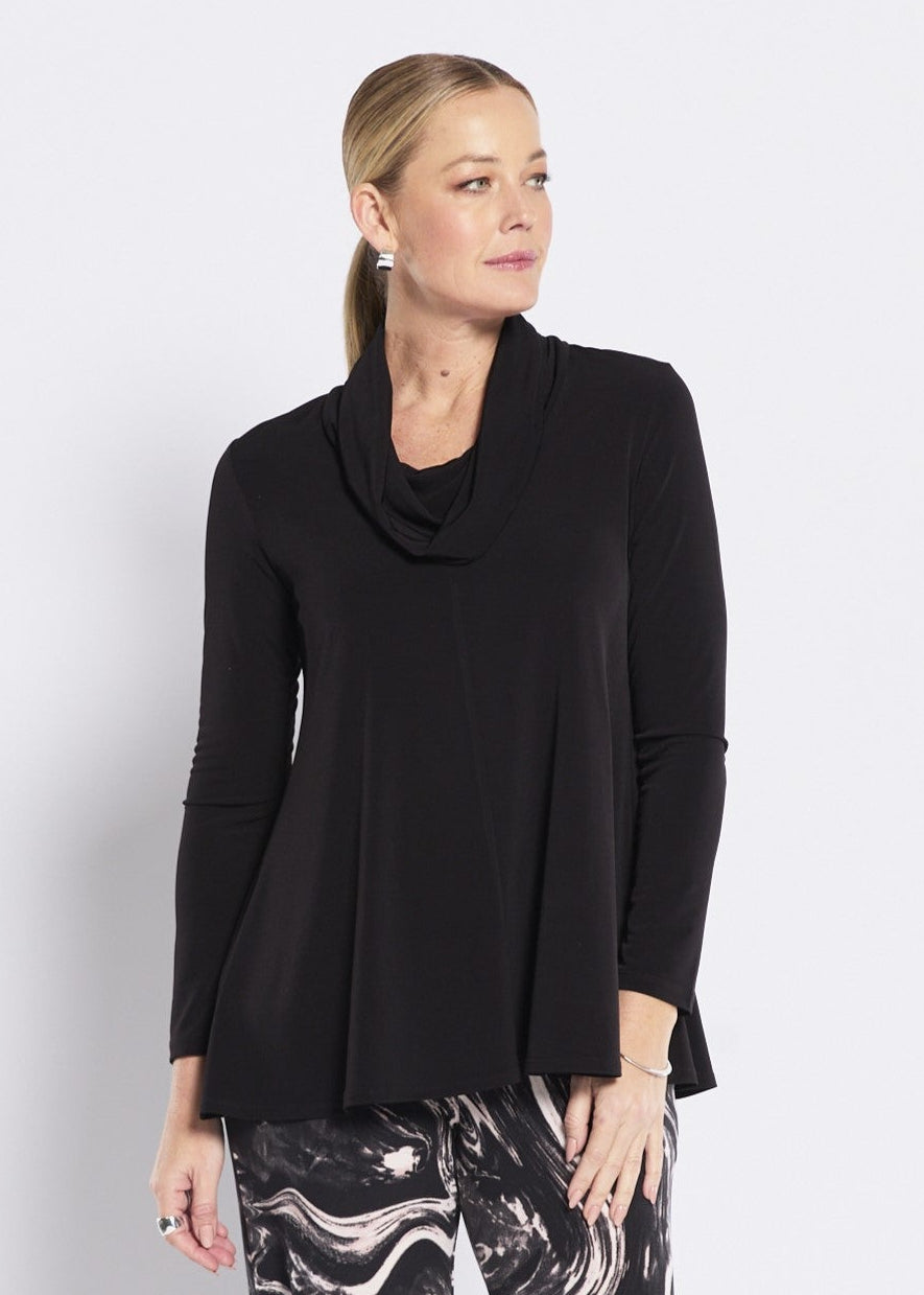 Jersey Cowl Swing Tunic in Black