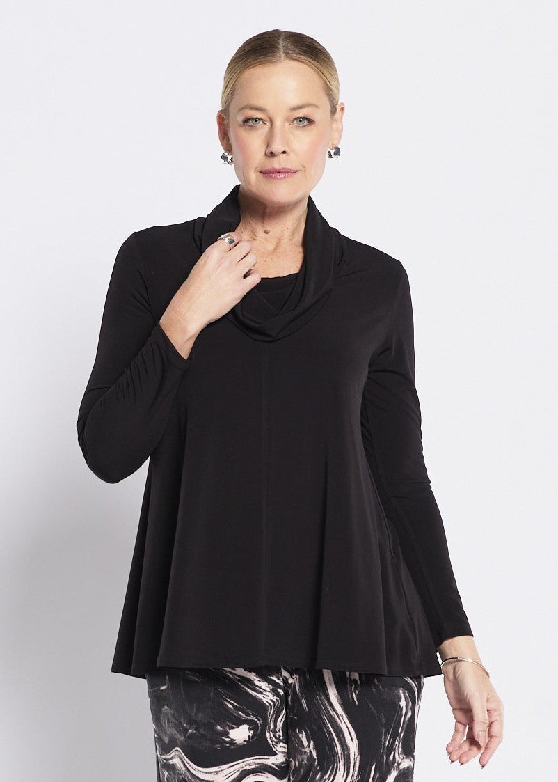 Jersey Cowl Swing Tunic in Black