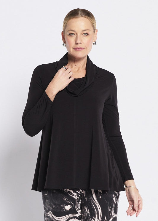Jersey Cowl Swing Tunic in Black
