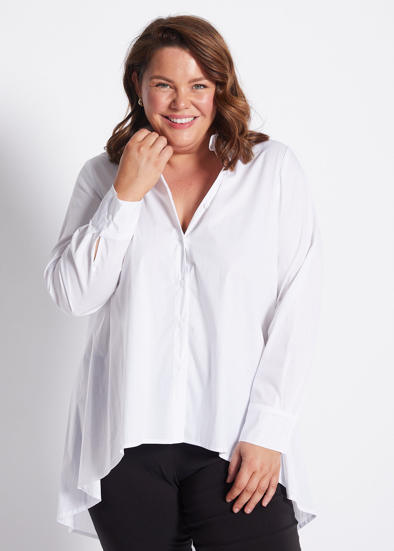 White Cotton Hi Lo Shirt