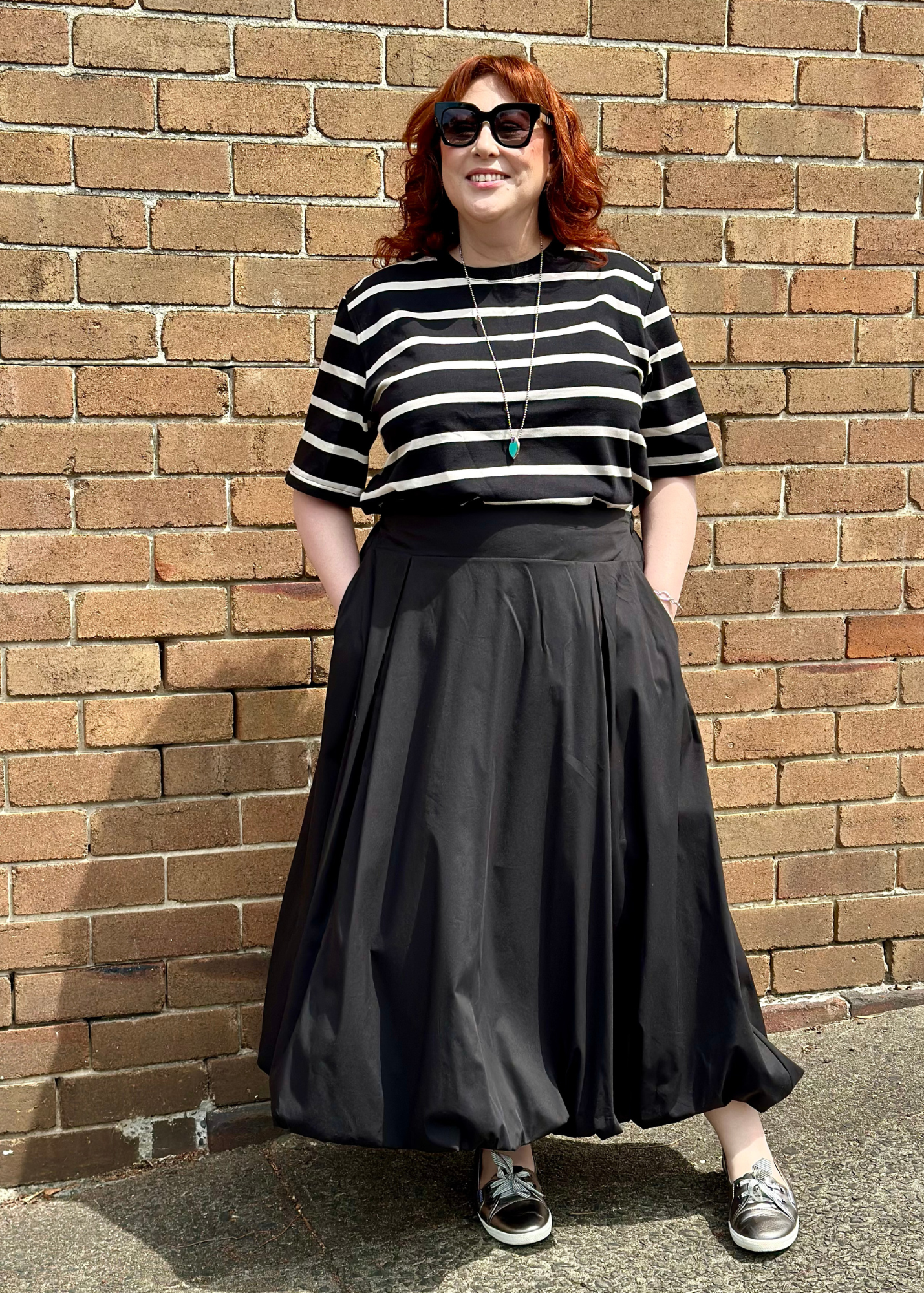 Philosophy Australia ethical women's fashion Sprinkling Kindness Kayte bubble skirt in black, made in Australia