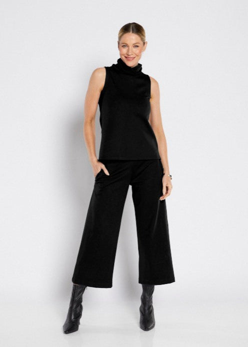 Token ponte turtleneck sleeveless top in black