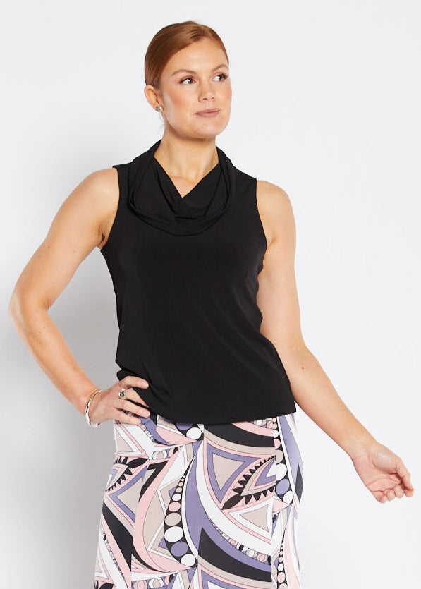 Macy Foundation slinky jersey sleeveless cowl top in black