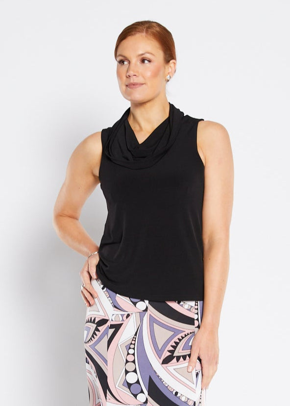 Macy Foundation slinky jersey sleeveless cowl top in black